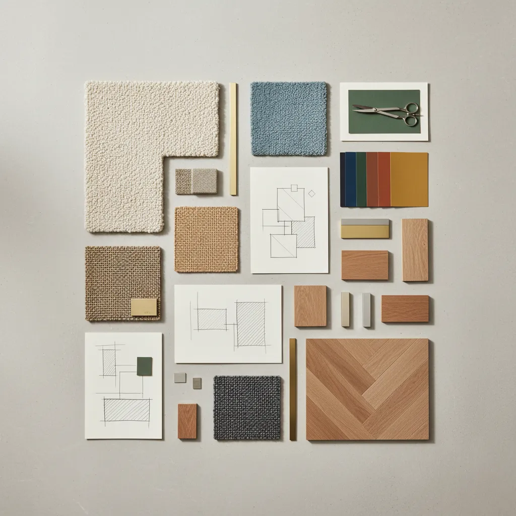 Interior design moodboard for bespoke flooring solutions in Chalfont St. Peter