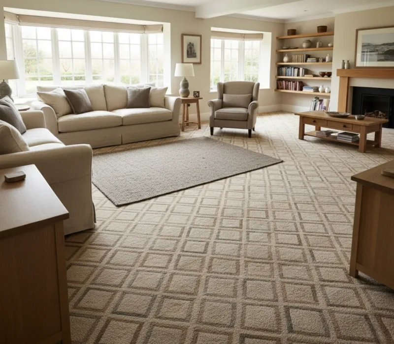 Luxury patterned wool floor in elegant Chalfont St. Peter living room